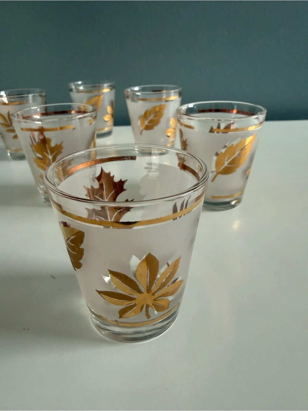 Libbey Vintage Mid Century Modern 1950’s Golden Foliage Shot Glasses